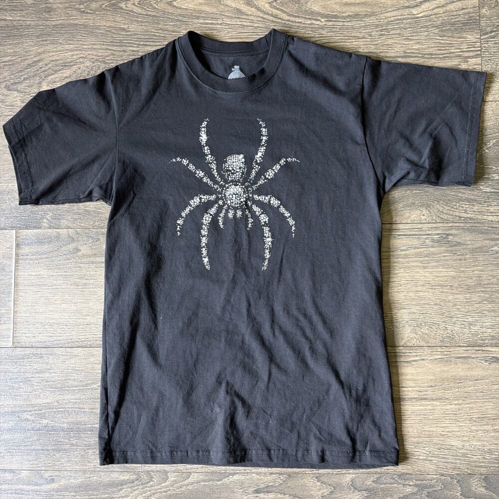 Launder Spider Graphic Tee Y2K Goth Grunge Streetwear Double Sided Black Sz S